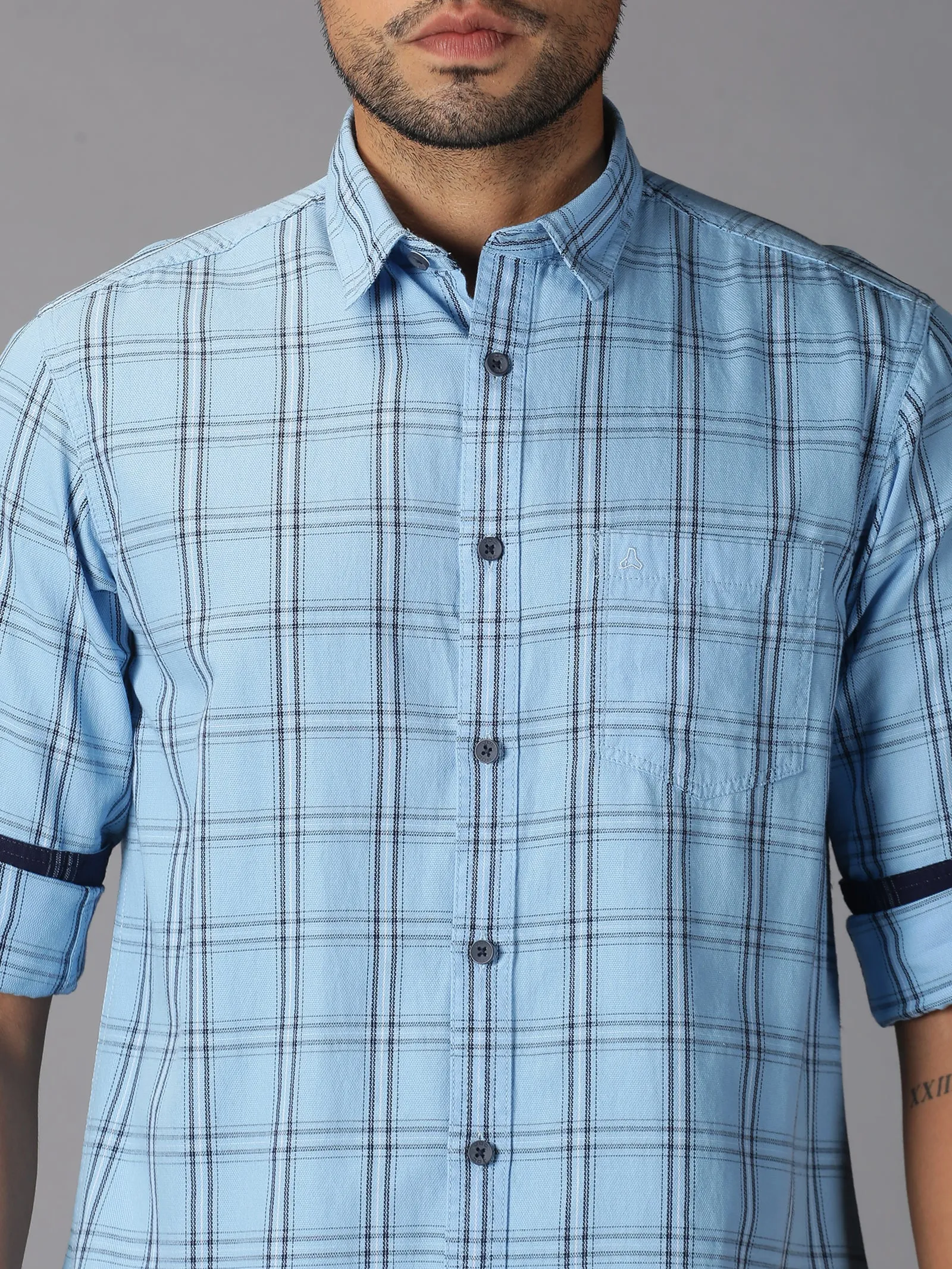 MEN'S BLUE CHECK SLIM FIT SHIRT