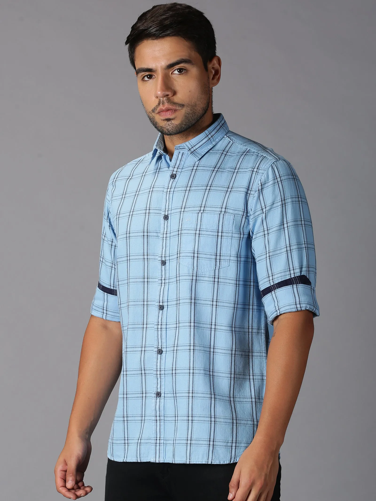 MEN'S BLUE CHECK SLIM FIT SHIRT