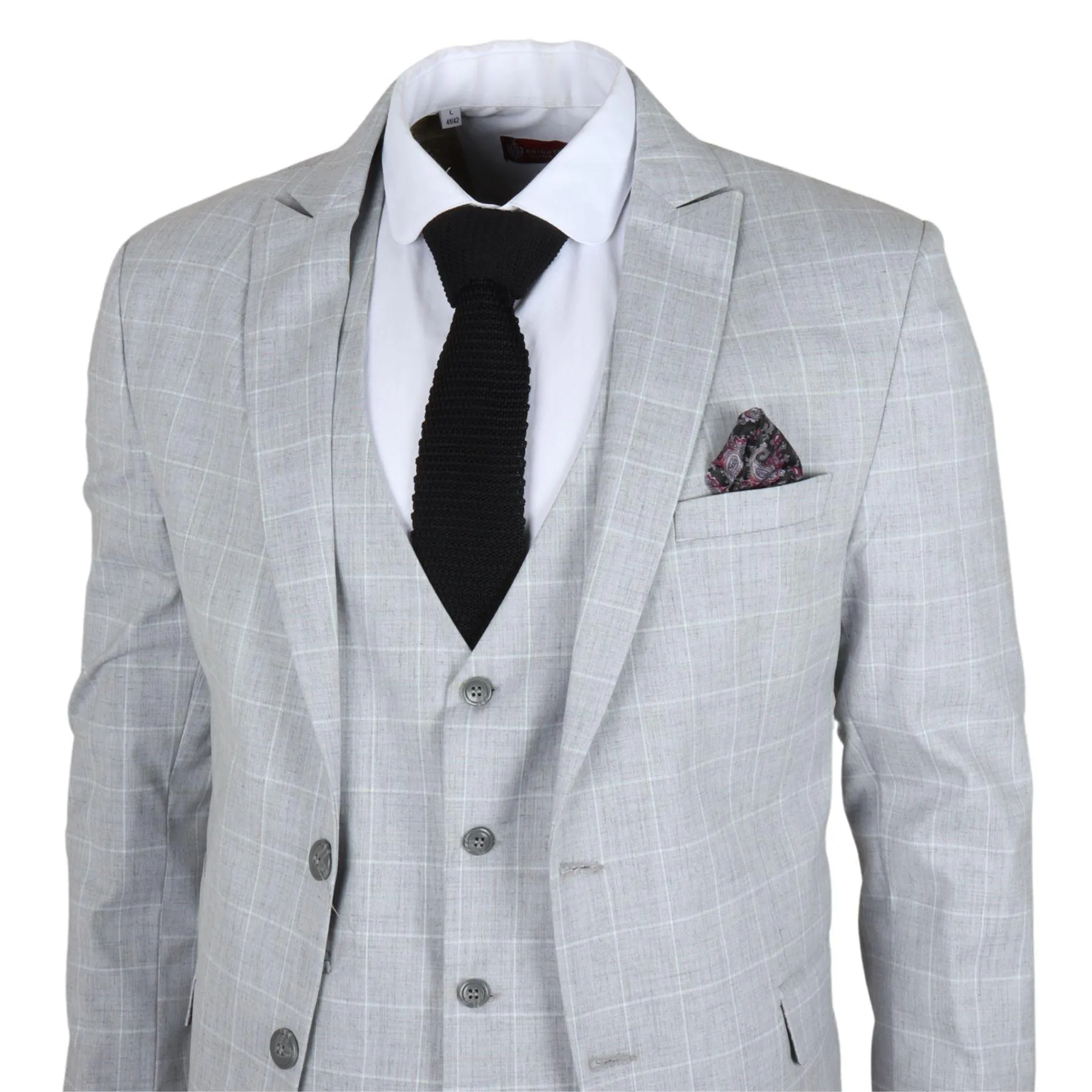 Men's Suit Grey Checked Tailored Fit 3 Piece Formal Dress