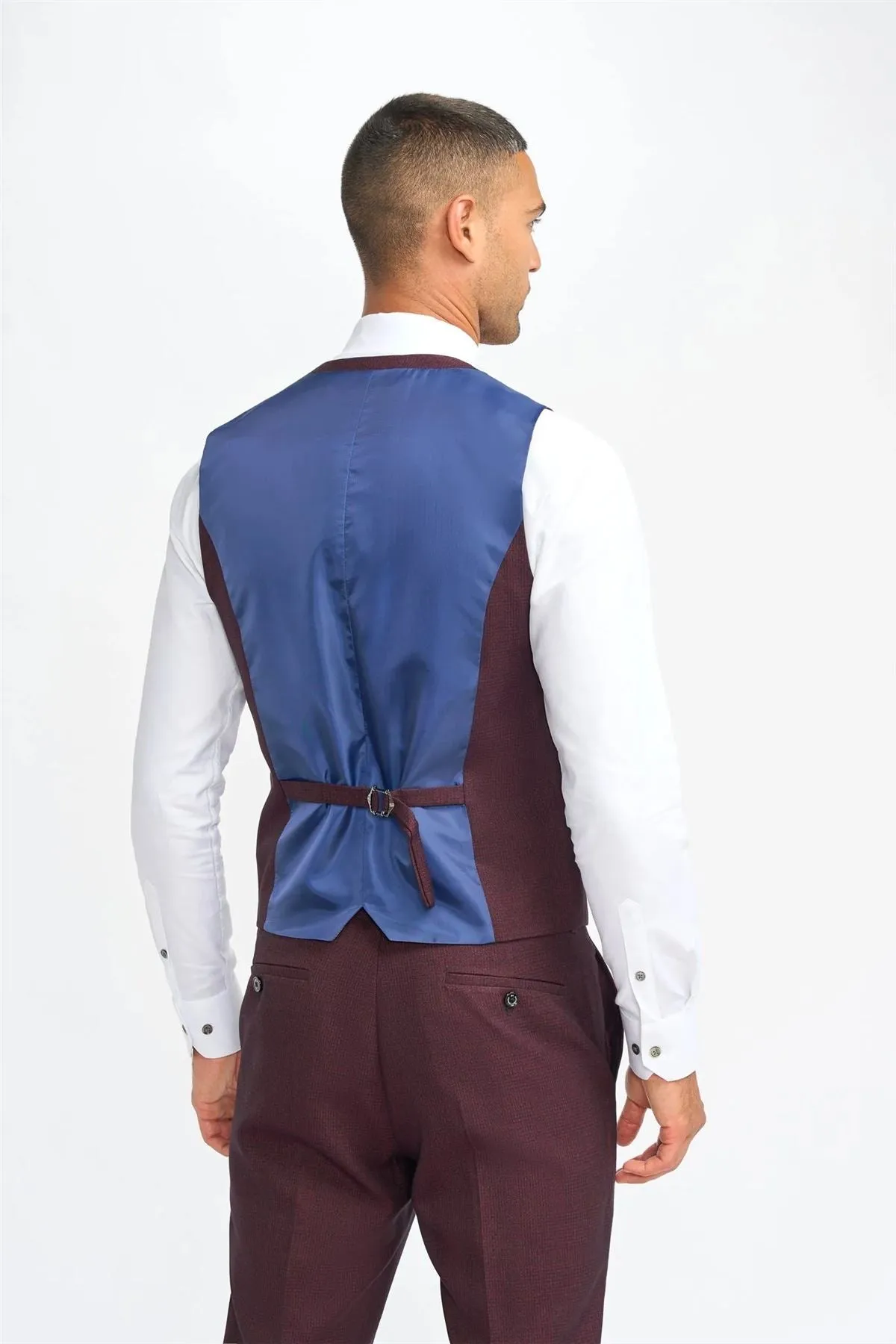 Men's Waistcoat Burgundy Checked Tailored Fit Vest