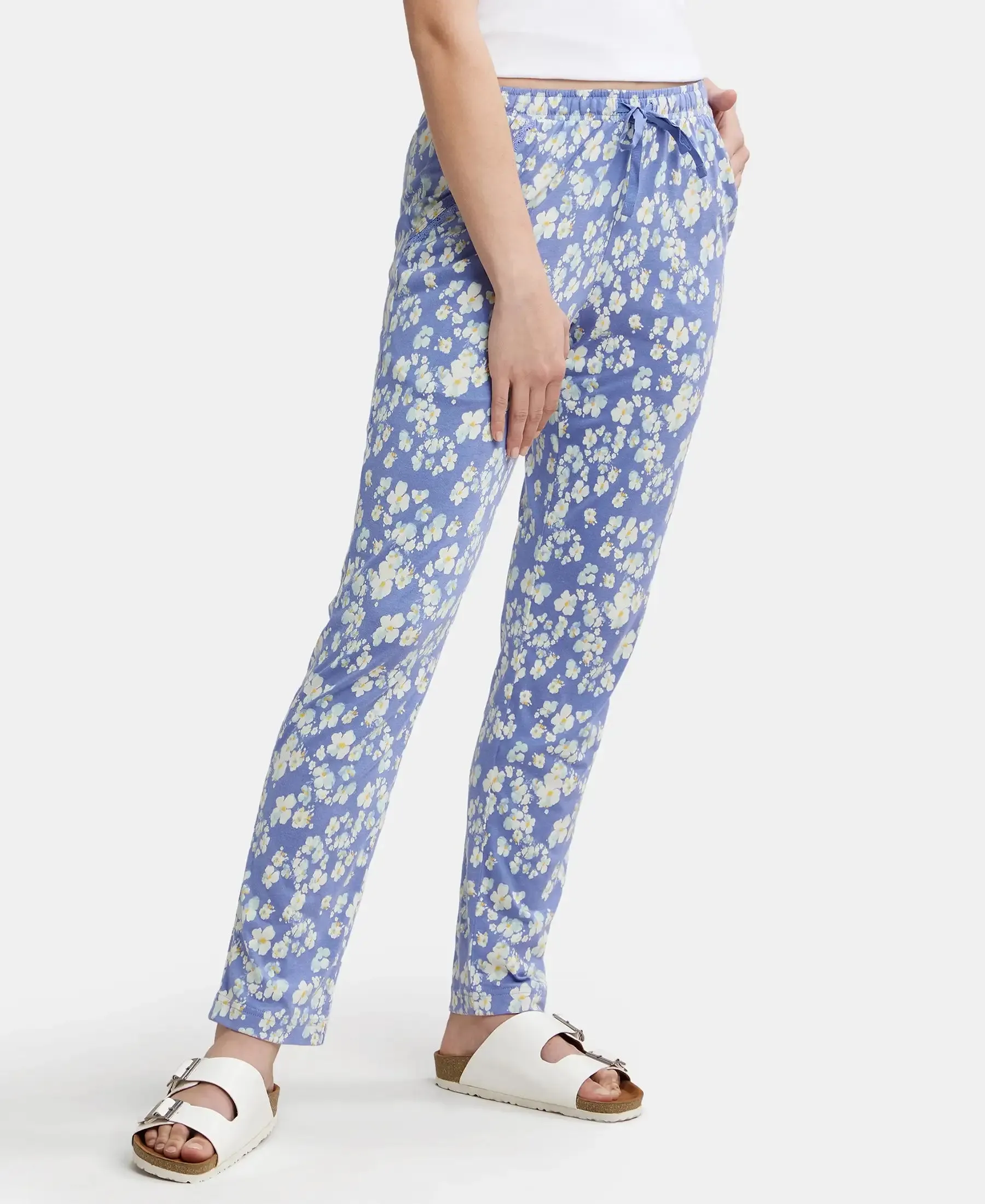 Micro Modal Cotton Relaxed Fit Printed Pyjama with Side Pockets - Iris Blue Assorted Prints