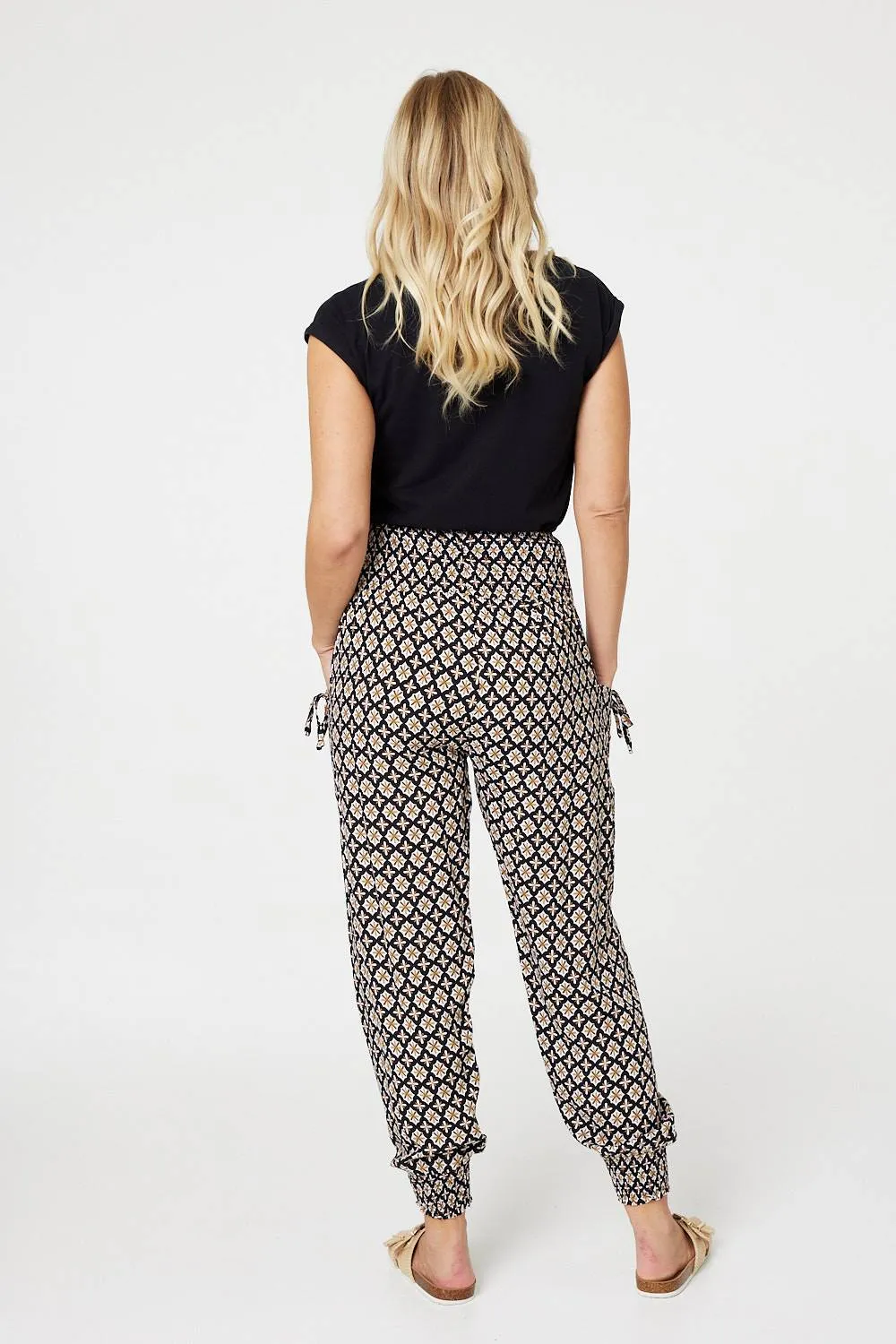 Mosaic Print Shirred Harem Pants