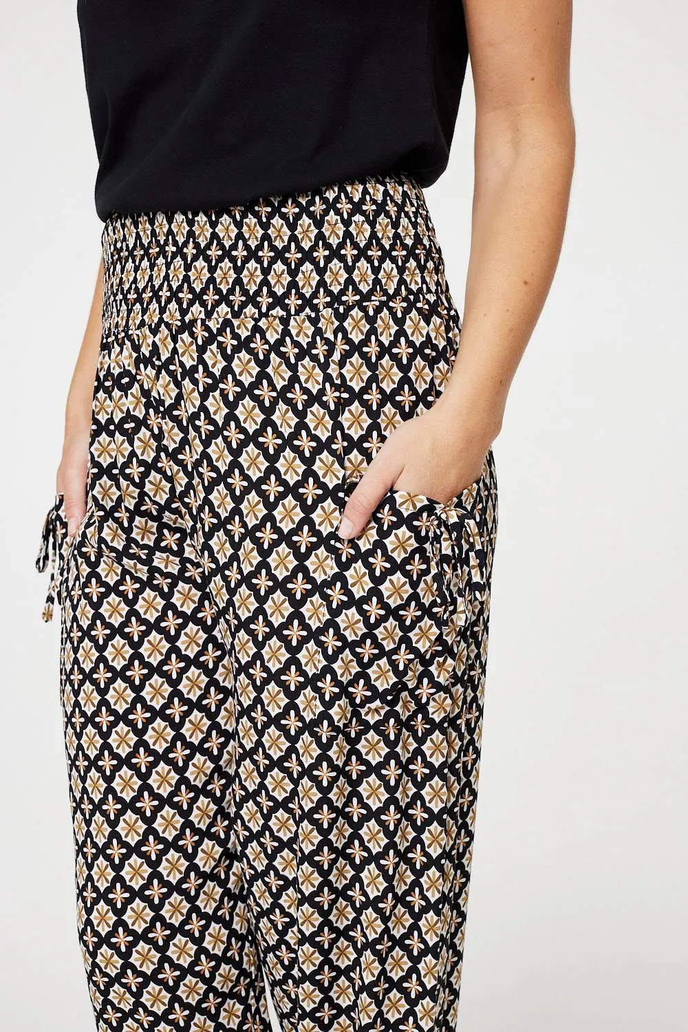 Mosaic Print Shirred Harem Pants