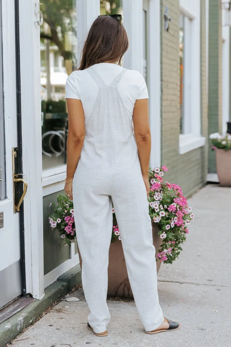 Natural Striped Linen Overalls - FINAL SALE