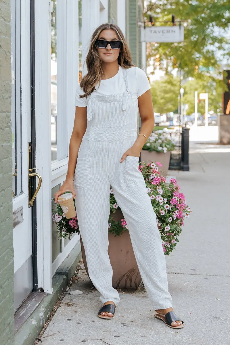 Natural Striped Linen Overalls - FINAL SALE