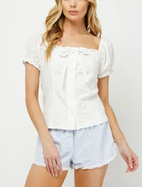 Normandie Eyelet Button Top