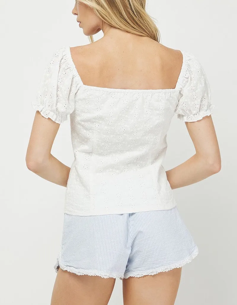 Normandie Eyelet Button Top