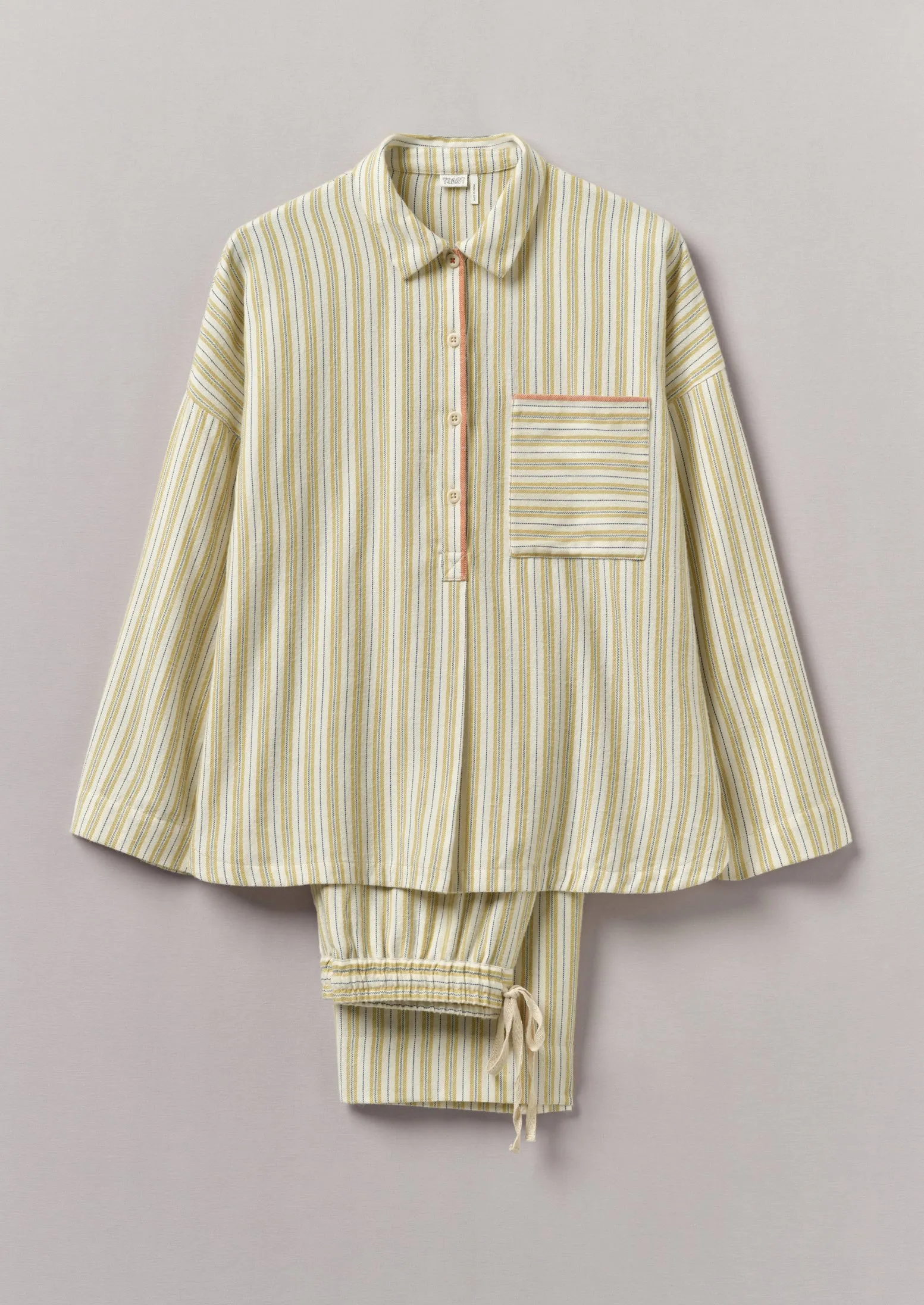 Nova Stripe Flannel Pyjamas | Ecru/Celery