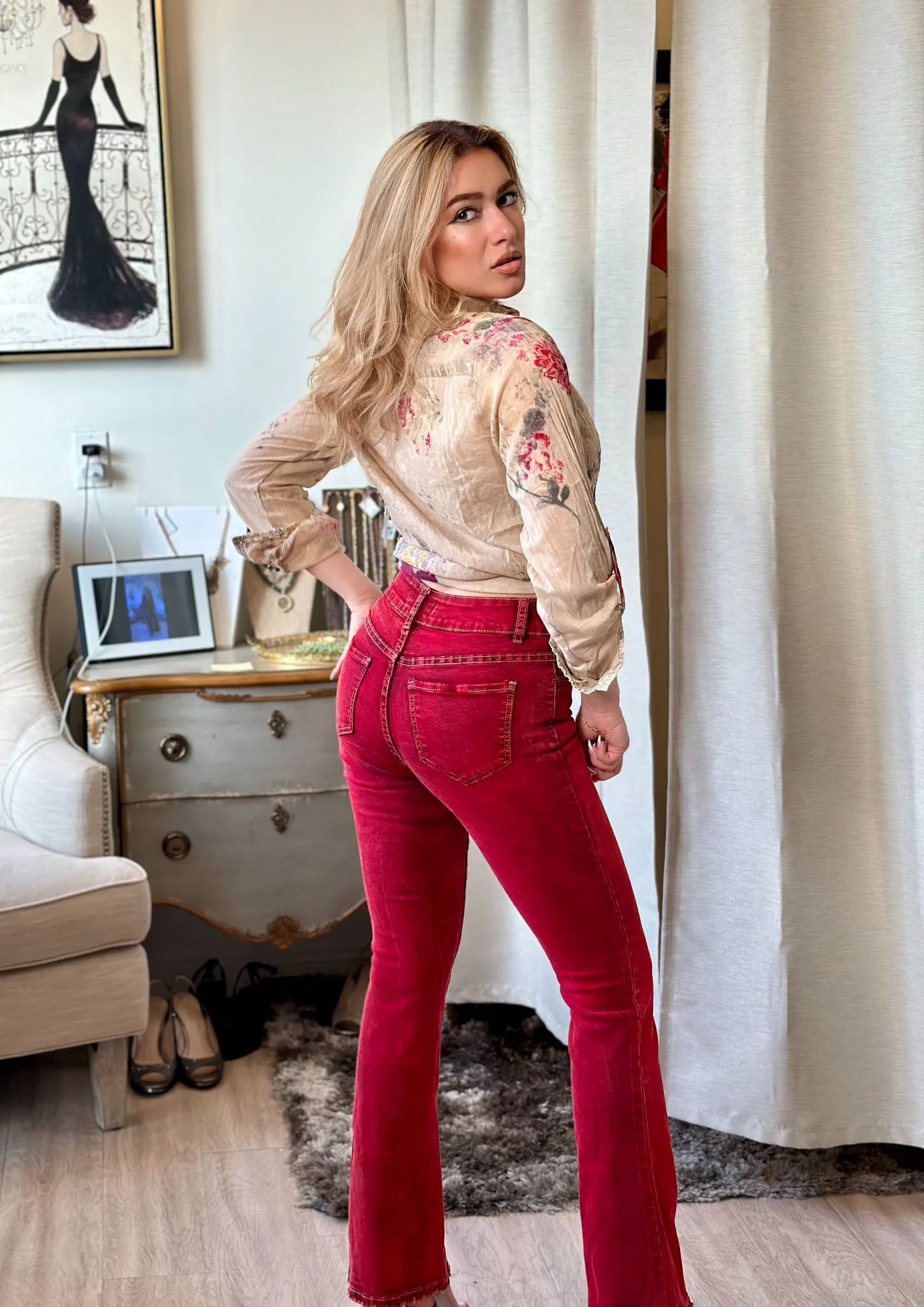 Nu Vintage Denim Patch Red Jeans Pants