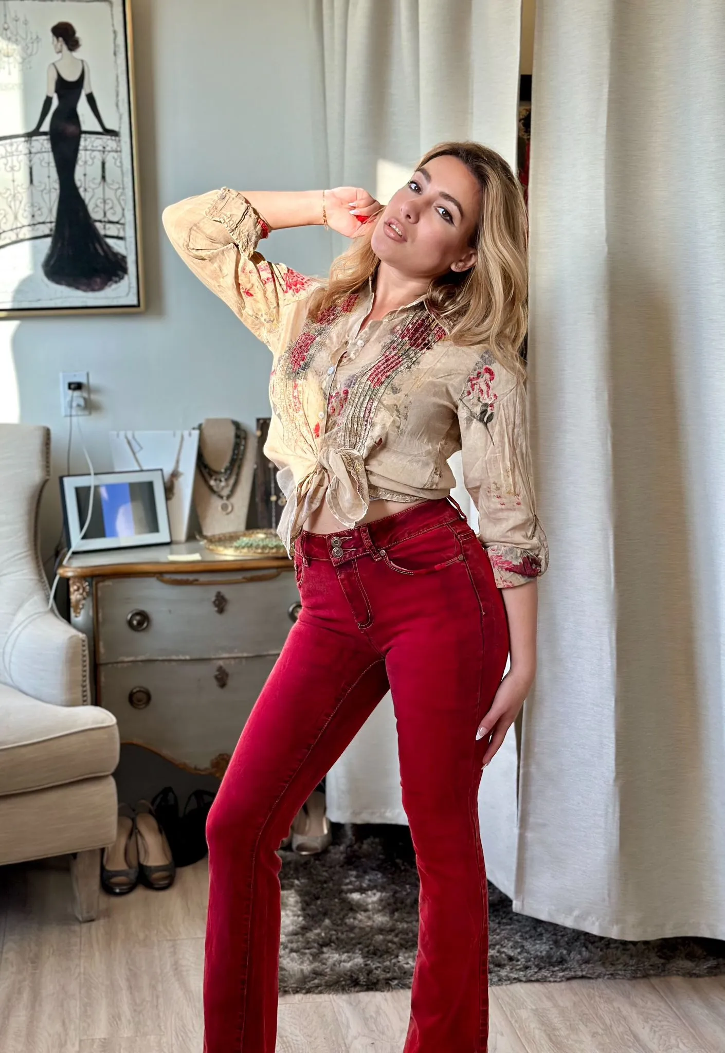 Nu Vintage Denim Patch Red Jeans Pants