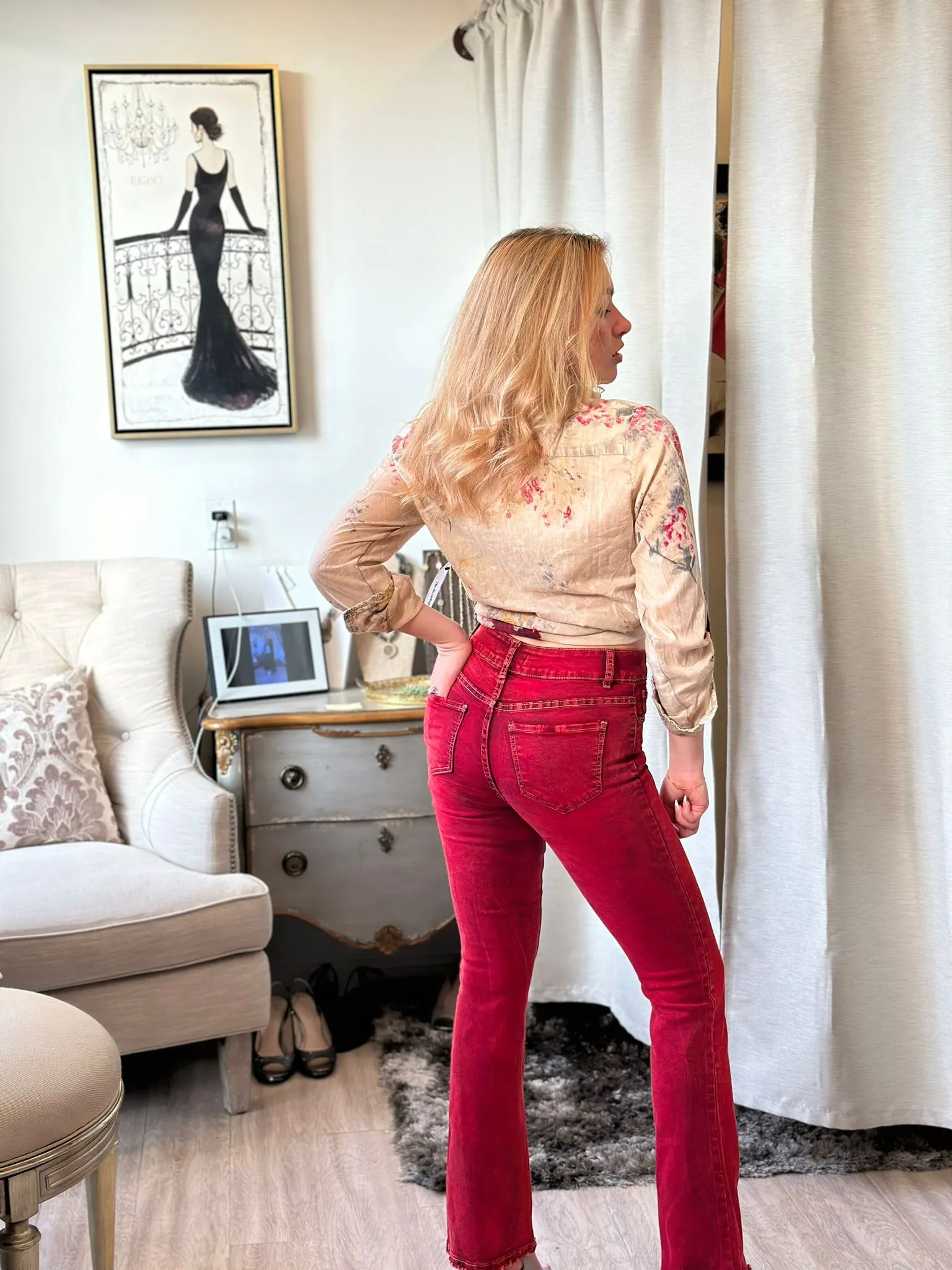 Nu Vintage Denim Patch Red Jeans Pants