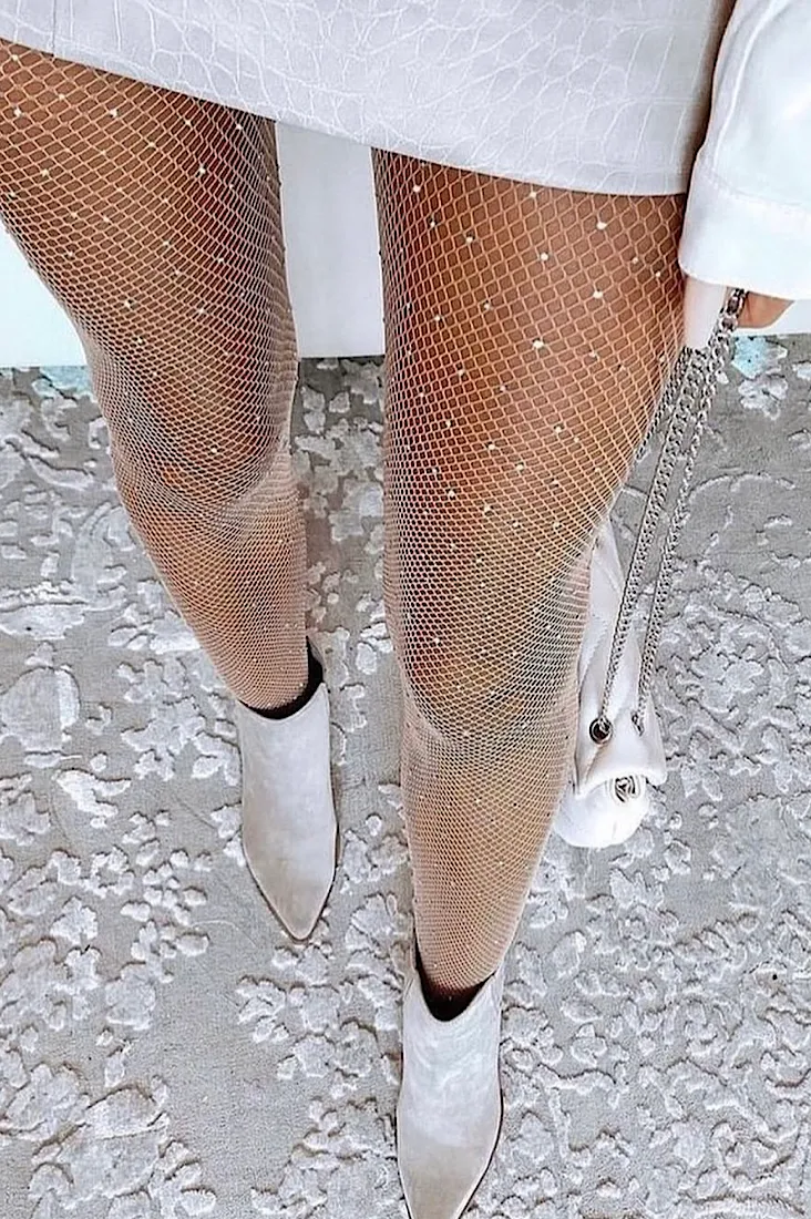 Nude Rhinestone Fishnet Tights