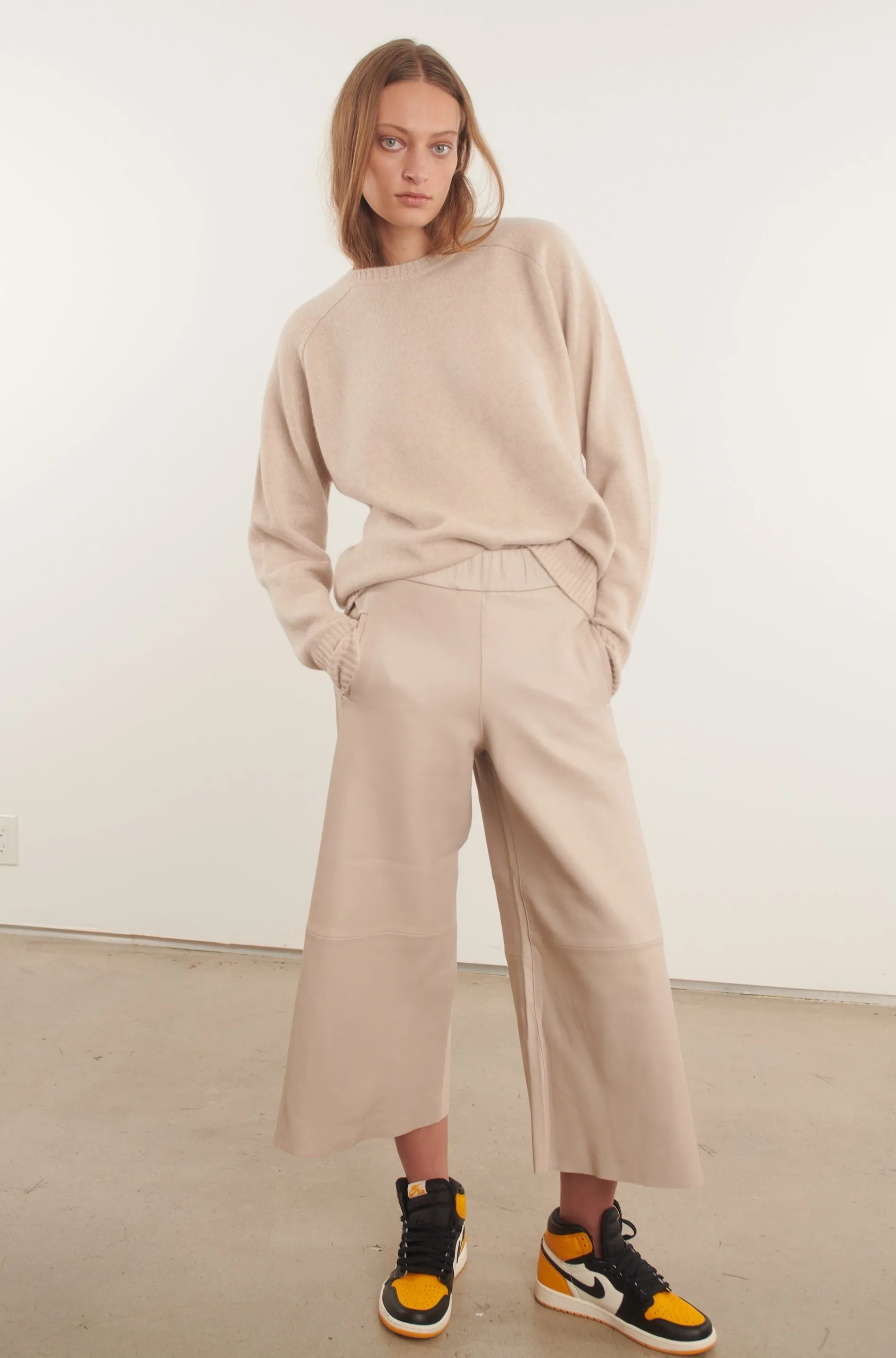 Off White Leather Culotte Pants