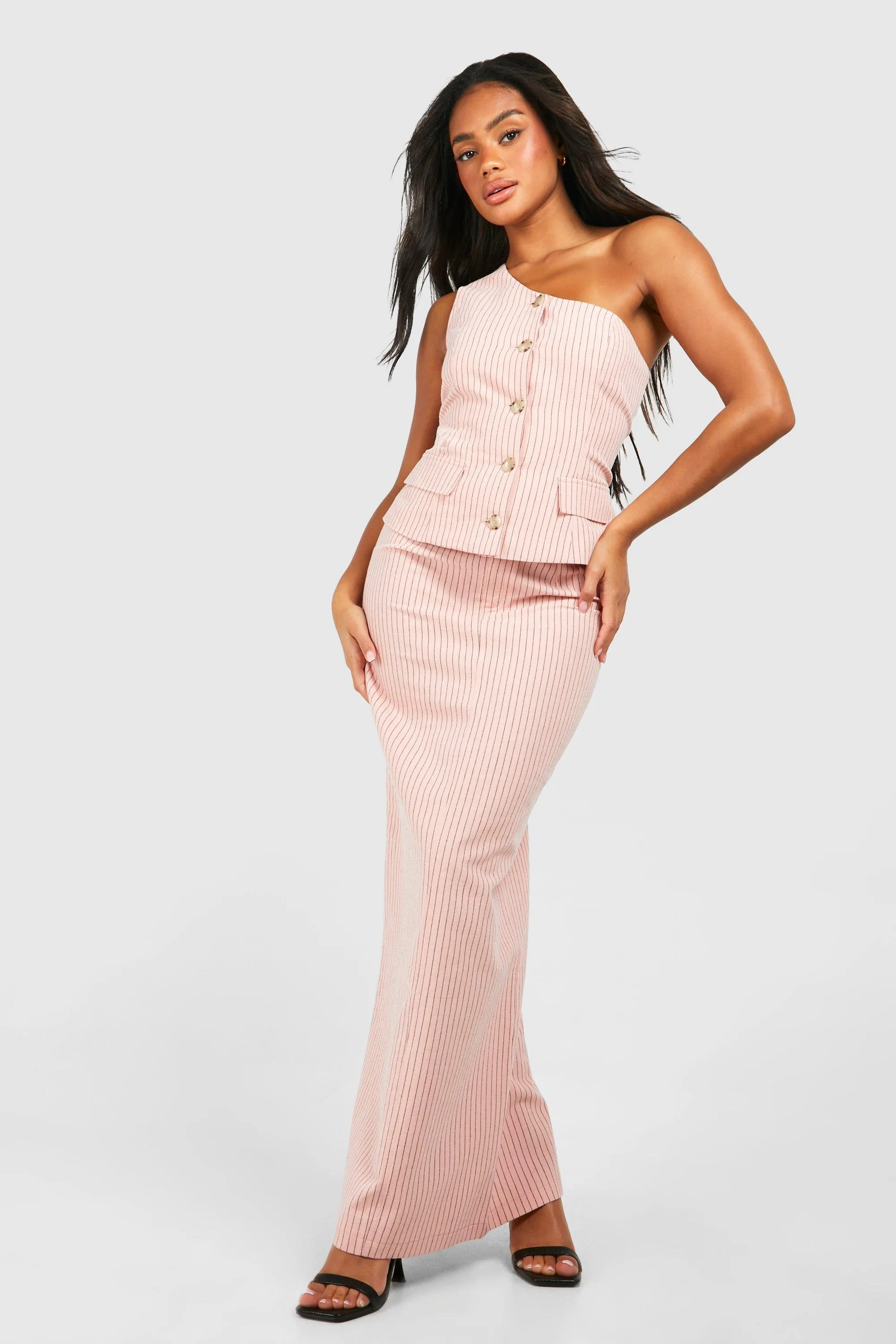 Pastel Pink Striped Maxi Skirt