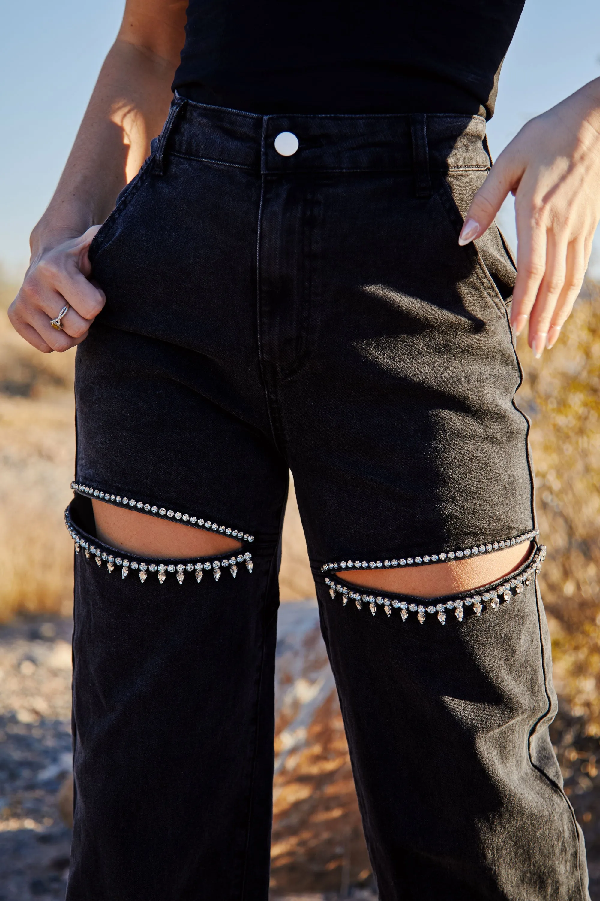 Payson Black Cut Out Rhinestone Jeans