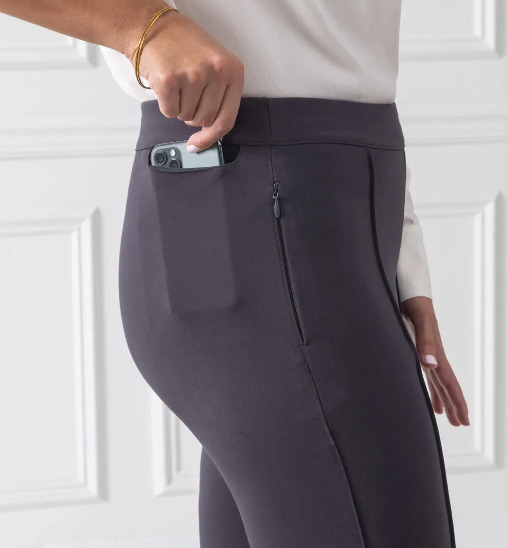 Petaluma Pintuck Pants Petite Fit - Charcoal Grey