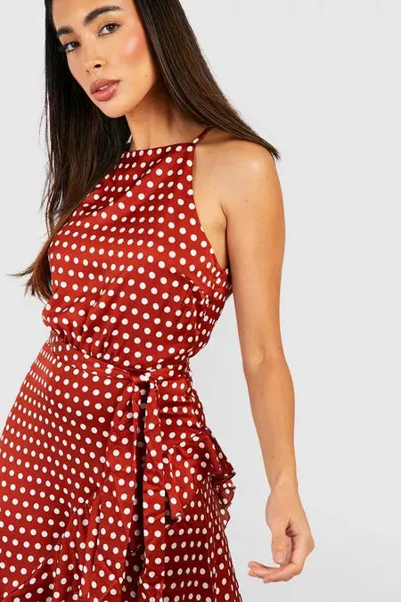 Polka Dot Frill Satin Dress