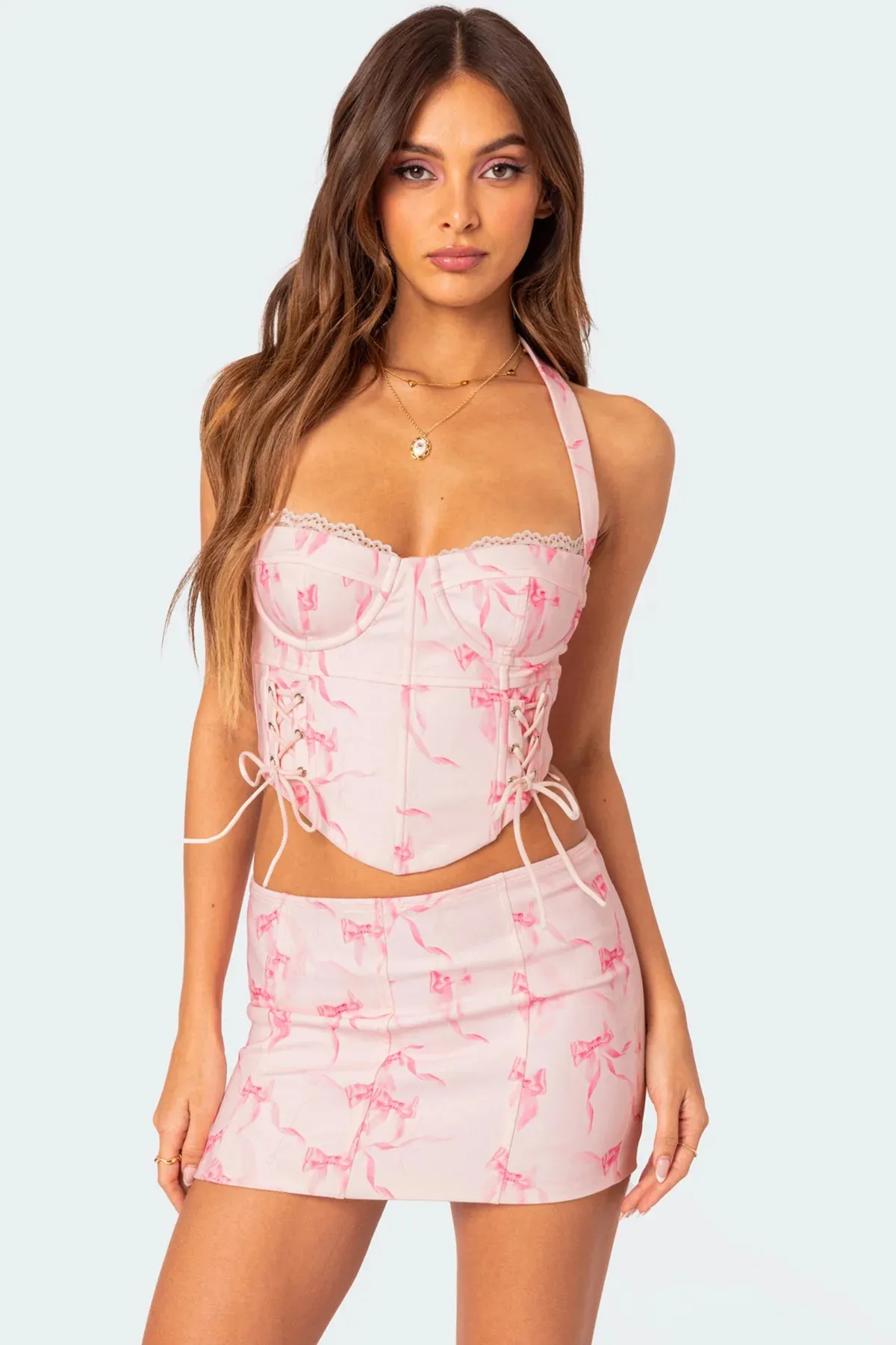 Printed Lace-Up Corset