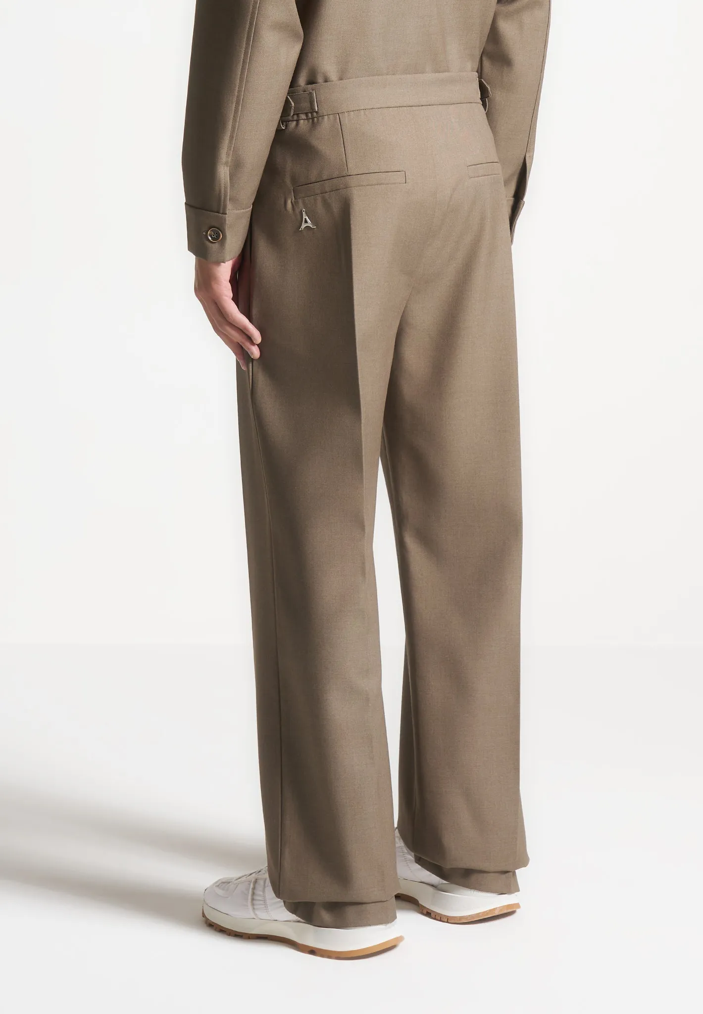 Relaxed Fit Hatched Pleated Tailored Trousers - Khaki