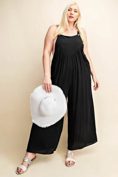 Ruched Wide Leg Overalls in Black