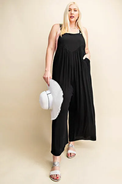 Ruched Wide Leg Overalls in Black