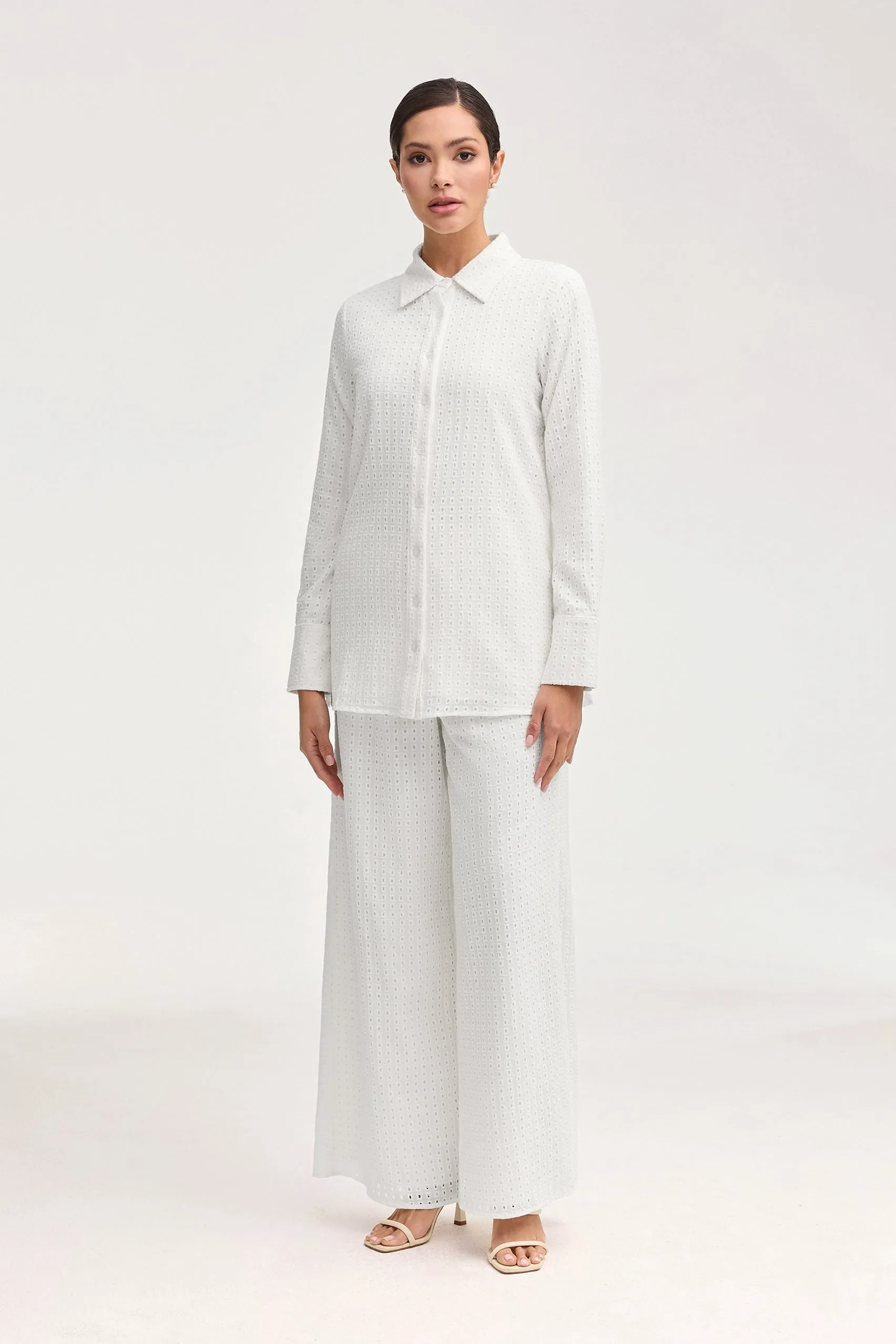 Sadie White Eyelet Wide Leg Pants