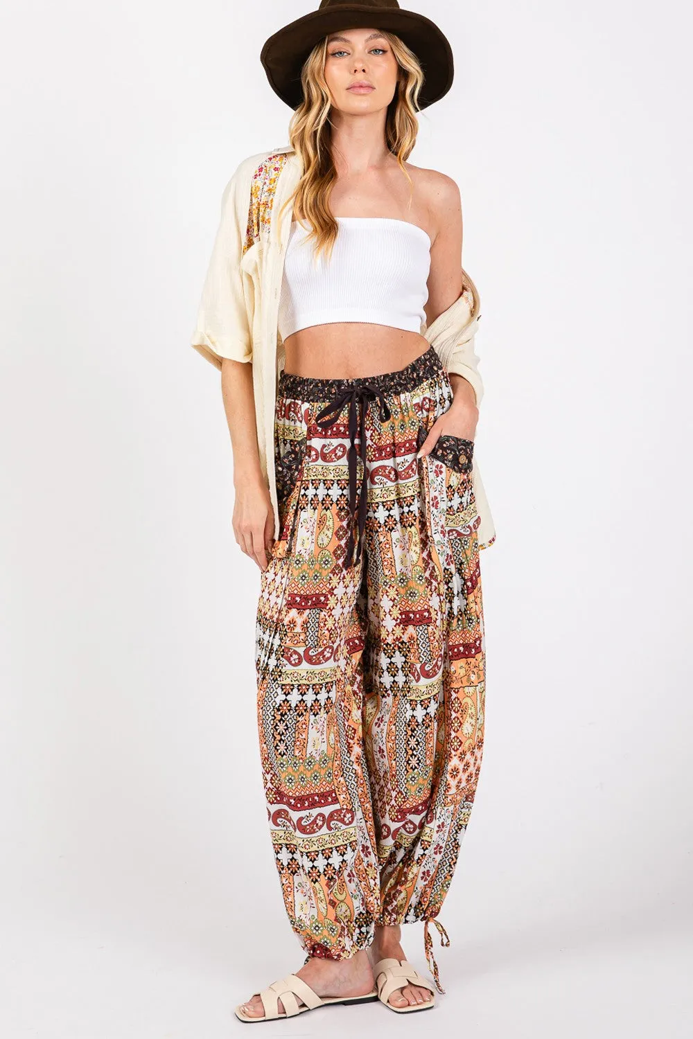 SAGE   FIG High-Rise Balloon Bohemian Print Pants - Online Exclusive