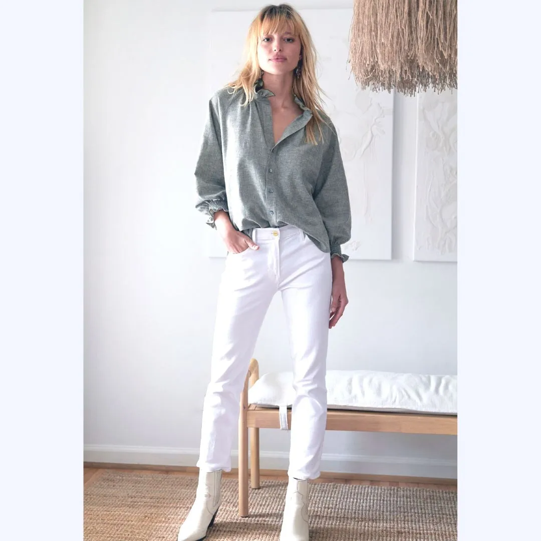 Sage Green Ruffle Neck Shirt