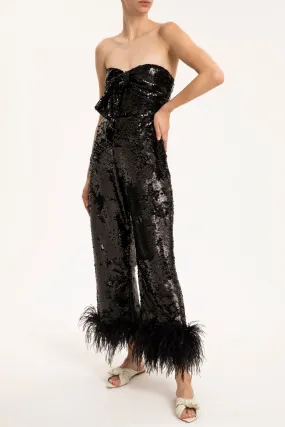 Sequins Wide-Leg Pants With Feathers