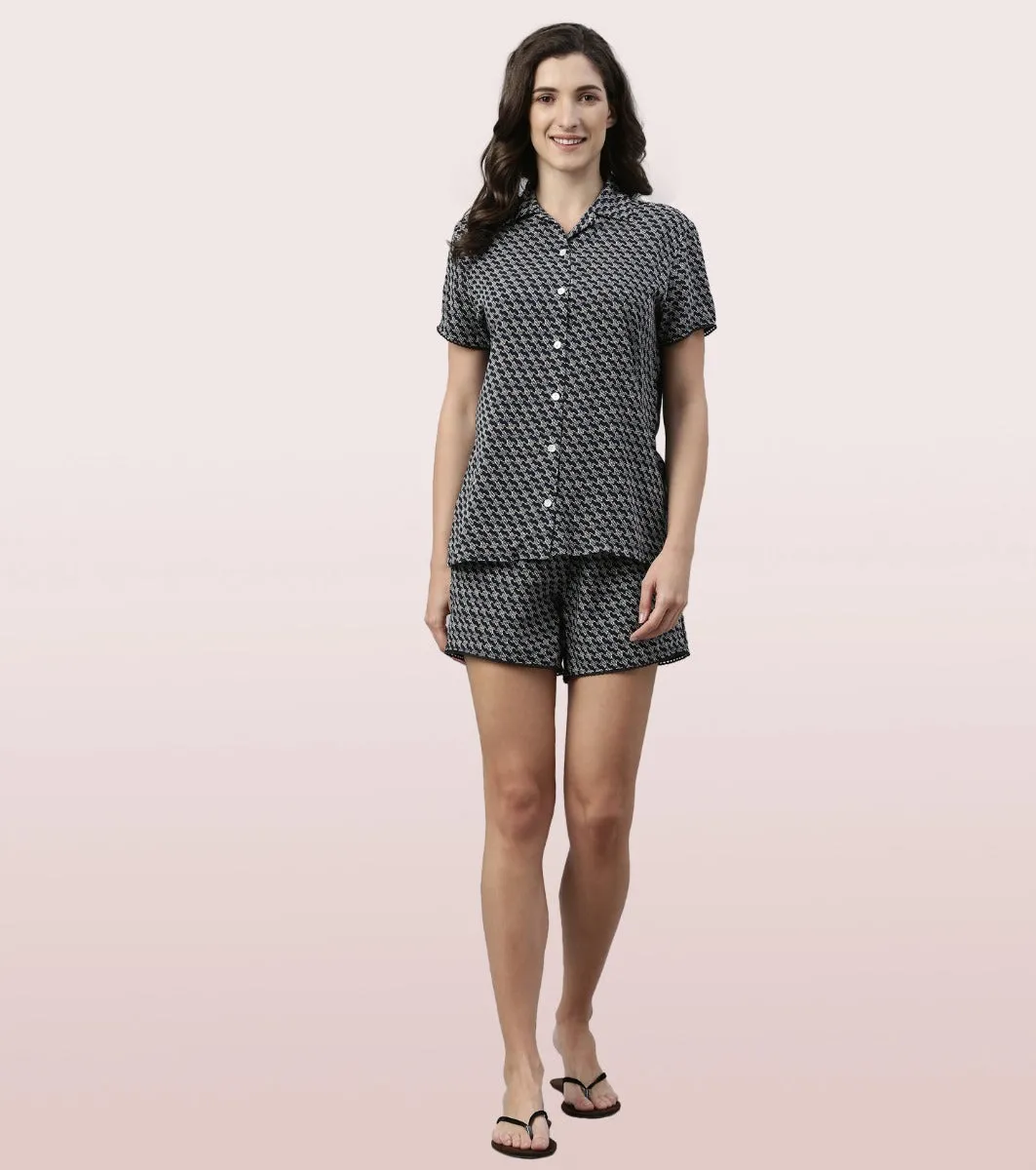 Slounge Shorts Set | Modal Woven Printed Shirt And Shorts Set