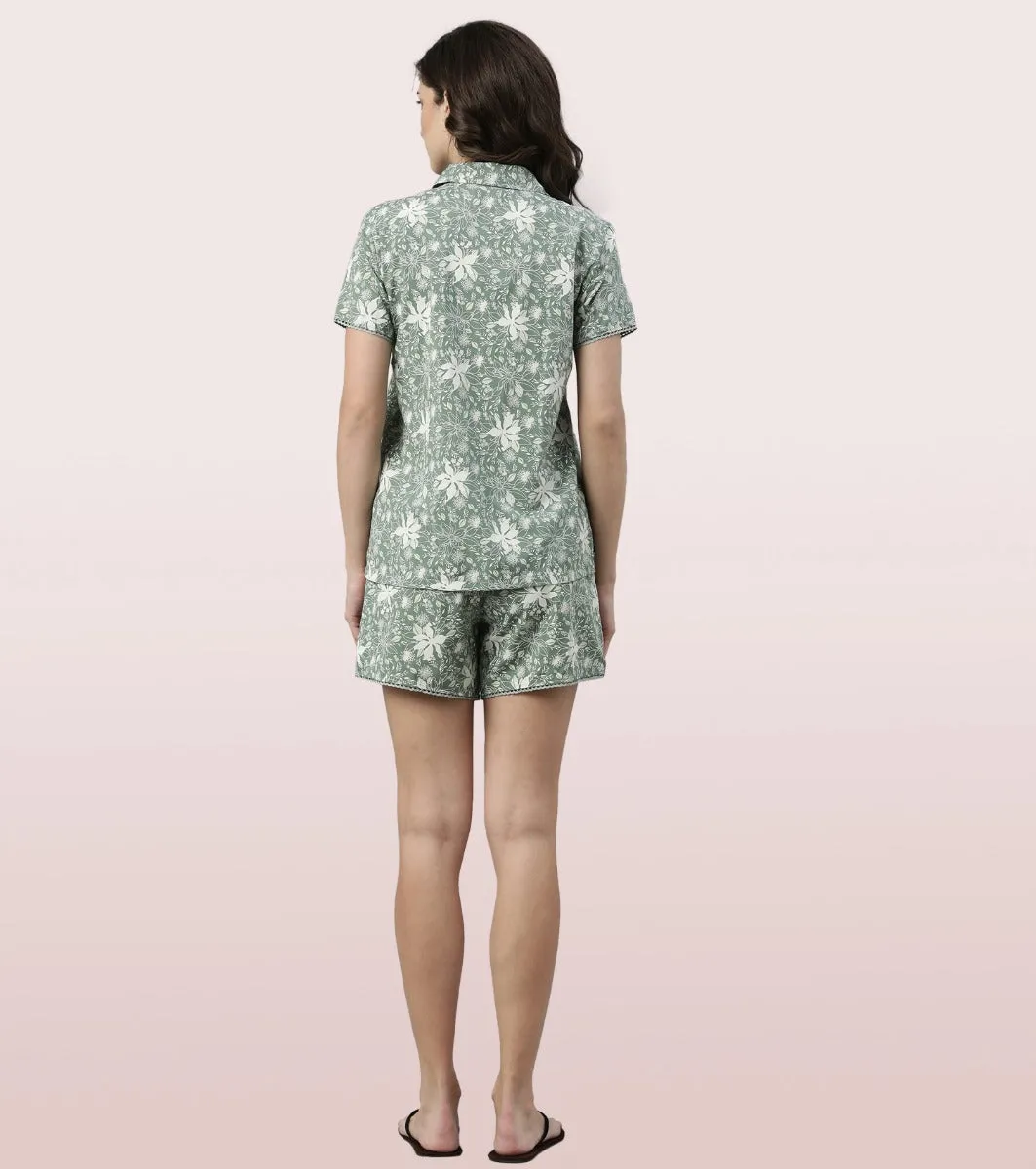 Slounge Shorts Set | Modal Woven Printed Shirt And Shorts Set