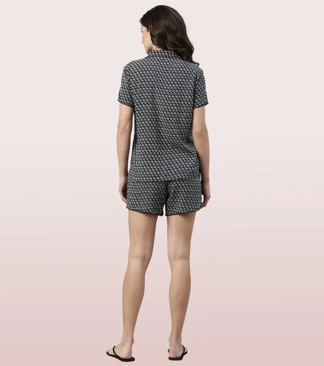 Slounge Shorts Set | Modal Woven Printed Shirt And Shorts Set