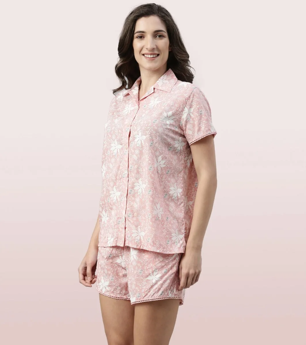 Slounge Shorts Set | Modal Woven Printed Shirt And Shorts Set