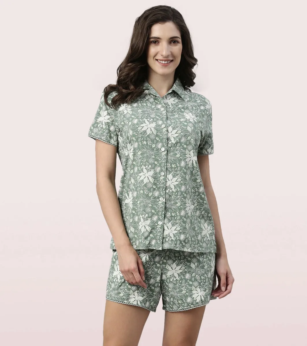 Slounge Shorts Set | Modal Woven Printed Shirt And Shorts Set