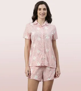 Slounge Shorts Set | Modal Woven Printed Shirt And Shorts Set