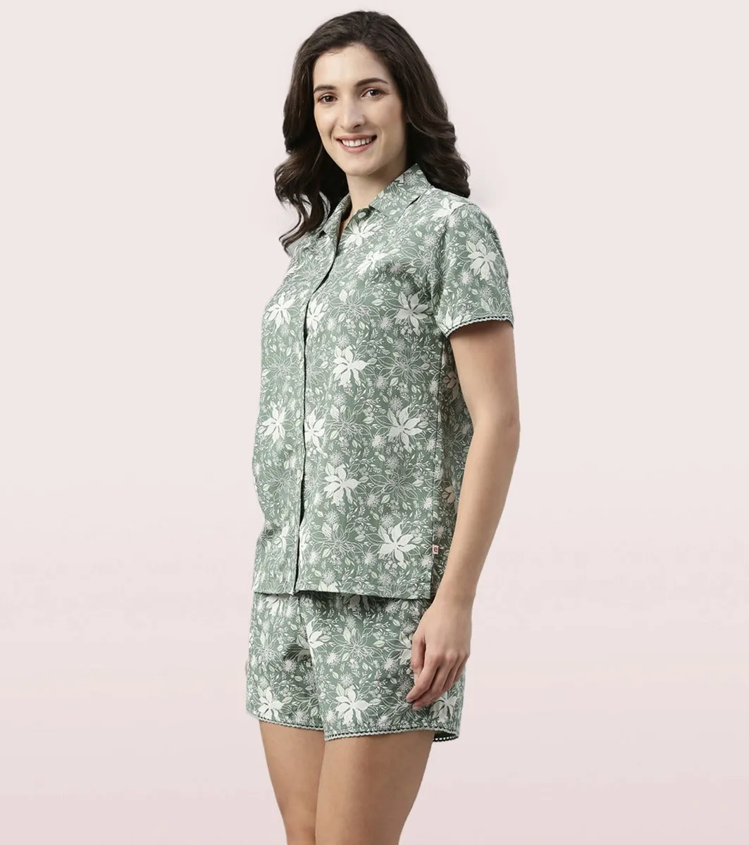 Slounge Shorts Set | Modal Woven Printed Shirt And Shorts Set