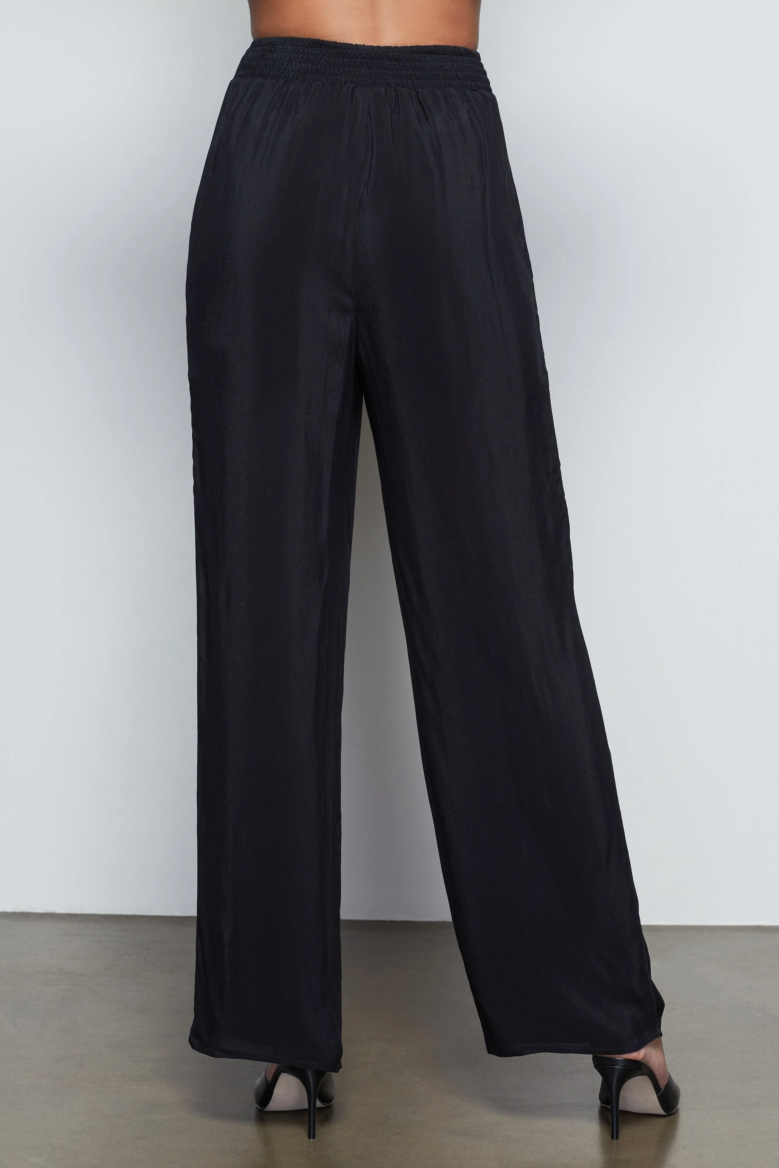 SMOCKED WAIST WIDE LEG PANT | BLACK001