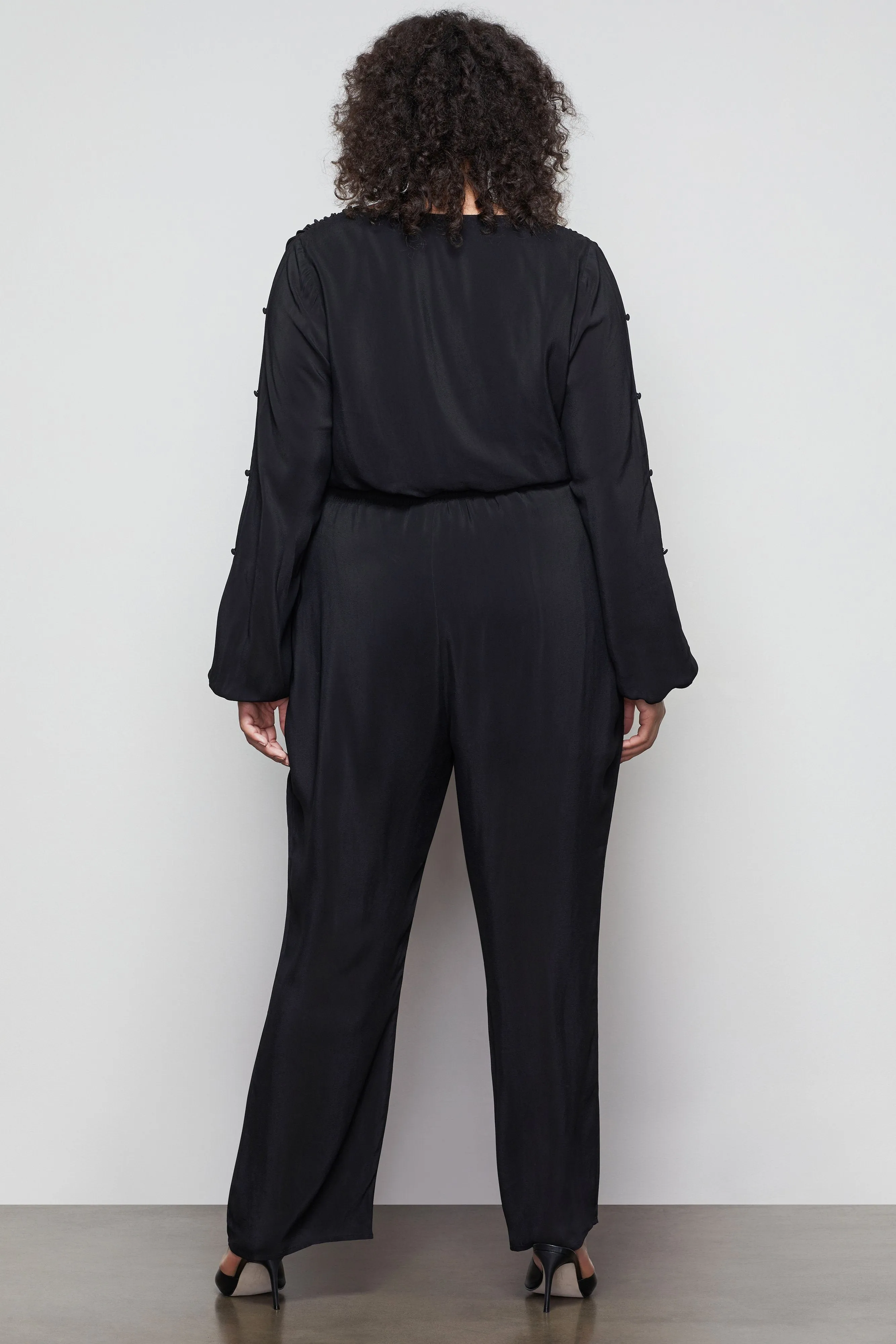 SMOCKED WAIST WIDE LEG PANT | BLACK001