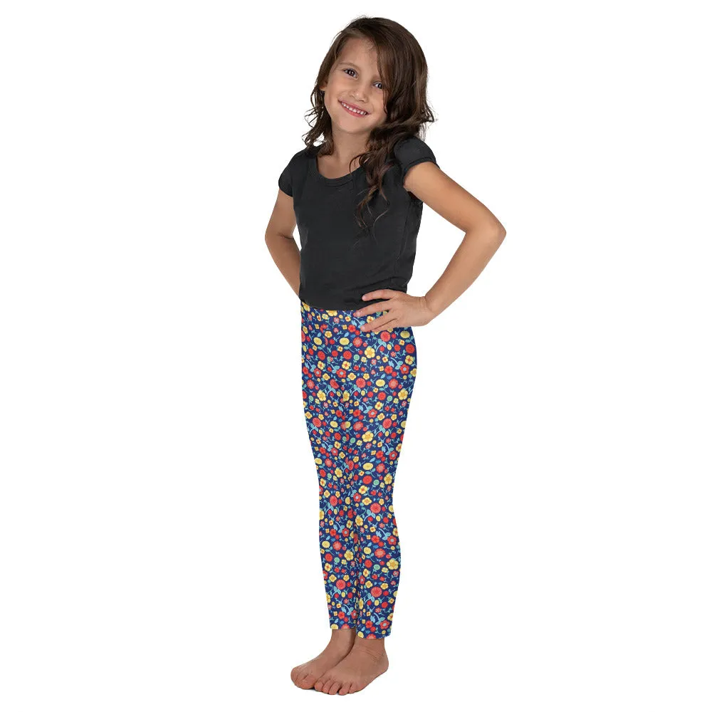 Spring Floral on Royal Kid's Leggings, Toddler, Girls and Boys Matching Family Outfits