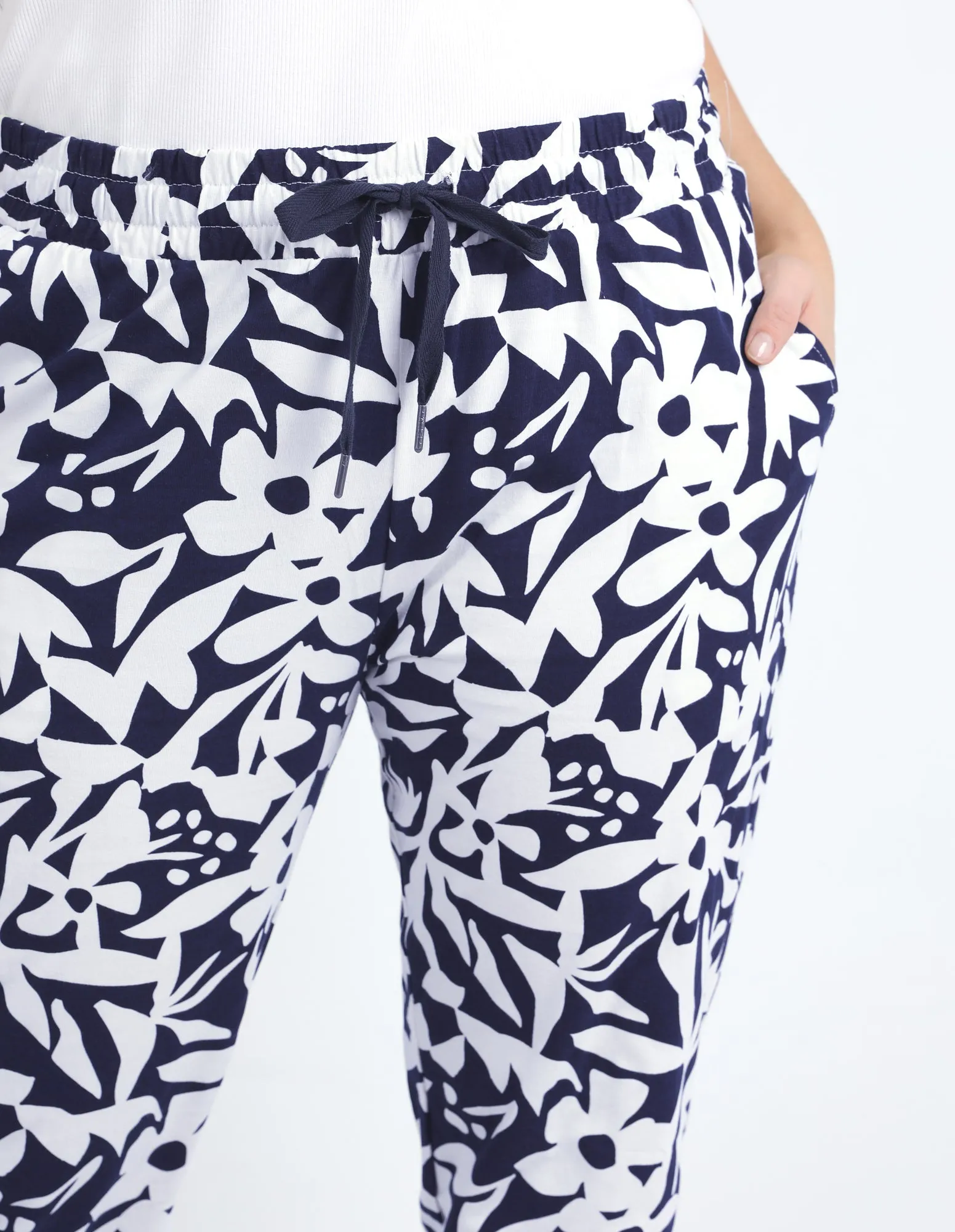 Stencil Floral Pant Naval Blue Floral