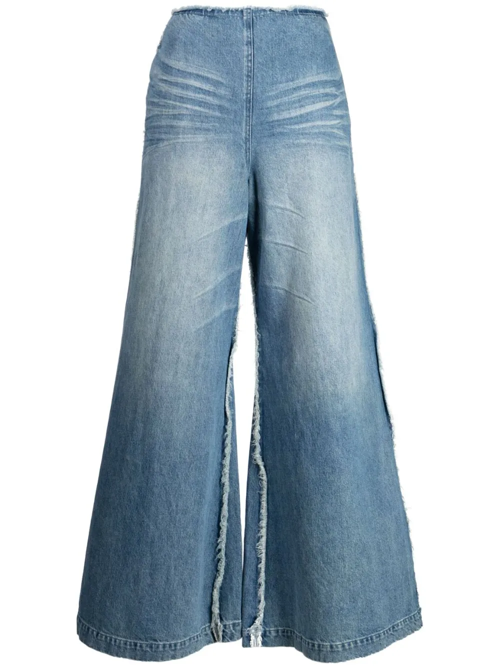 Stonewashed Raw-cut Flared Jeans