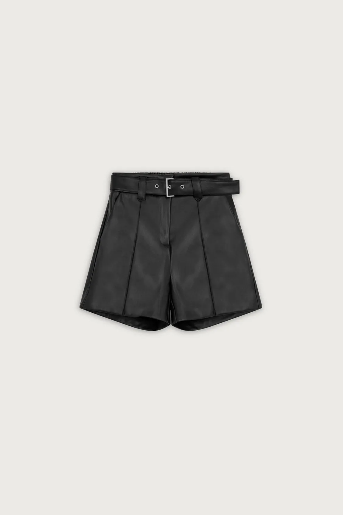 Suncoo Banny Faux Leather High Waist Belted Shorts