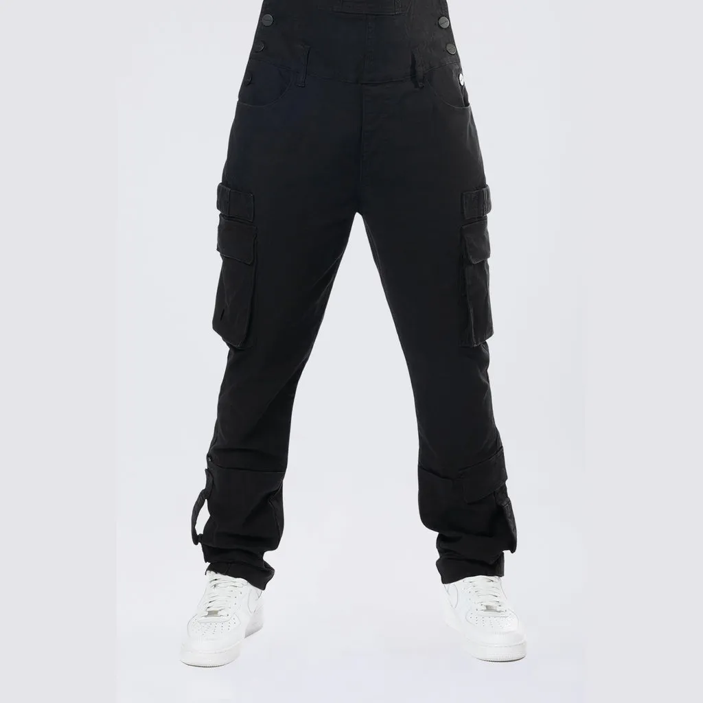 Tapered Cargo Strap Canvas Overalls - Black