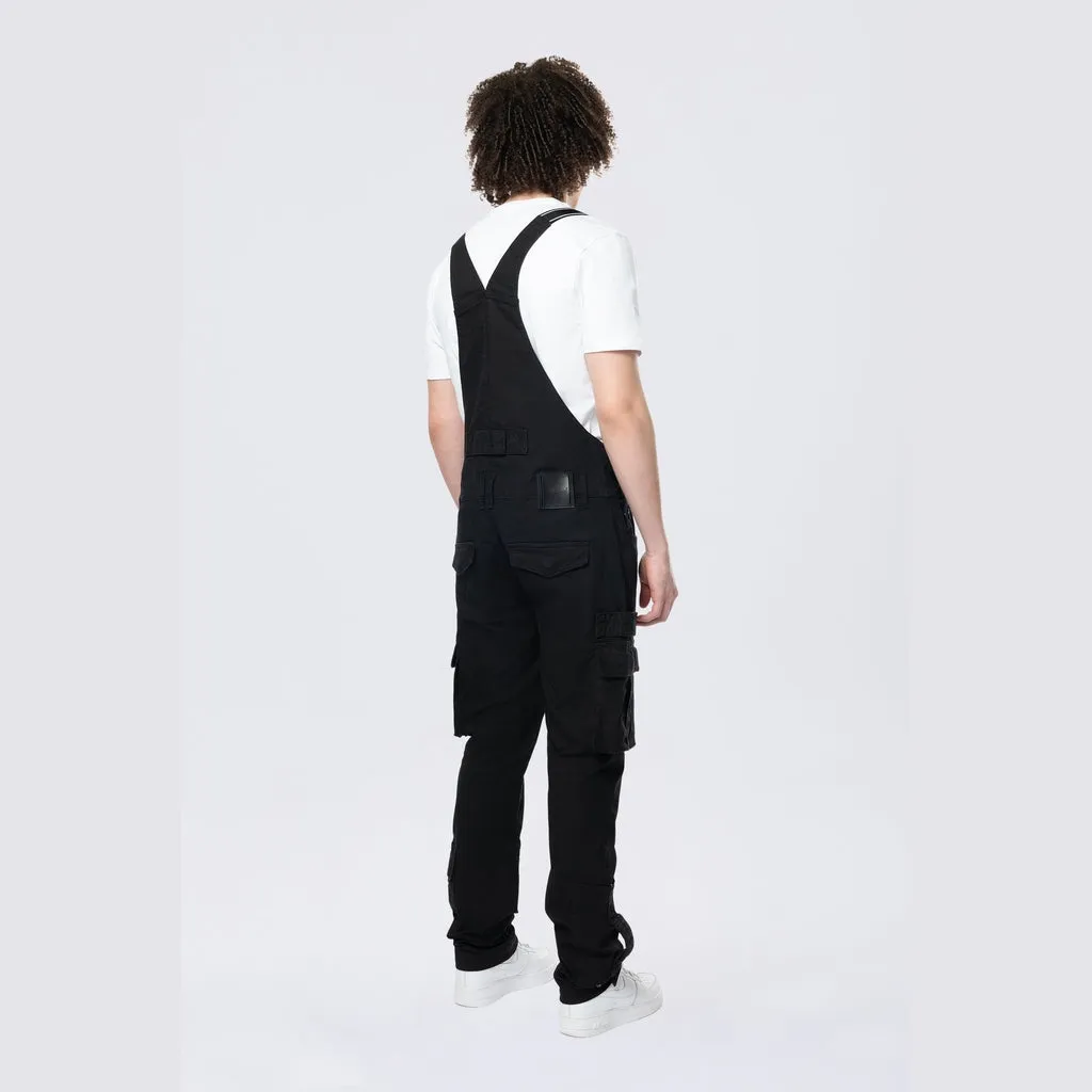 Tapered Cargo Strap Canvas Overalls - Black