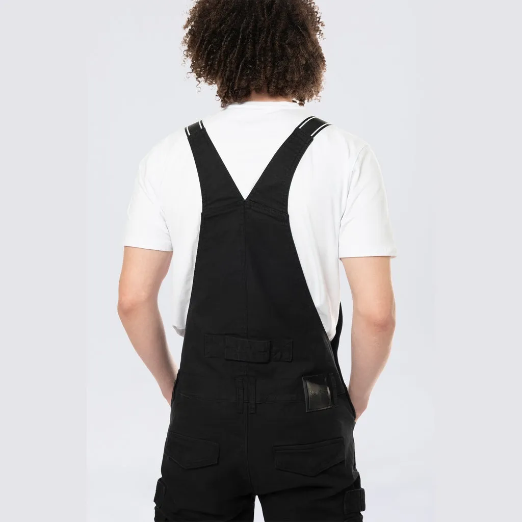 Tapered Cargo Strap Canvas Overalls - Black