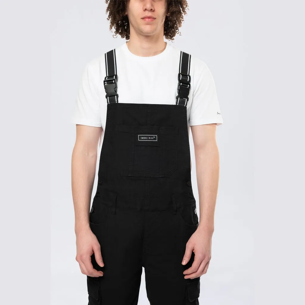 Tapered Cargo Strap Canvas Overalls - Black