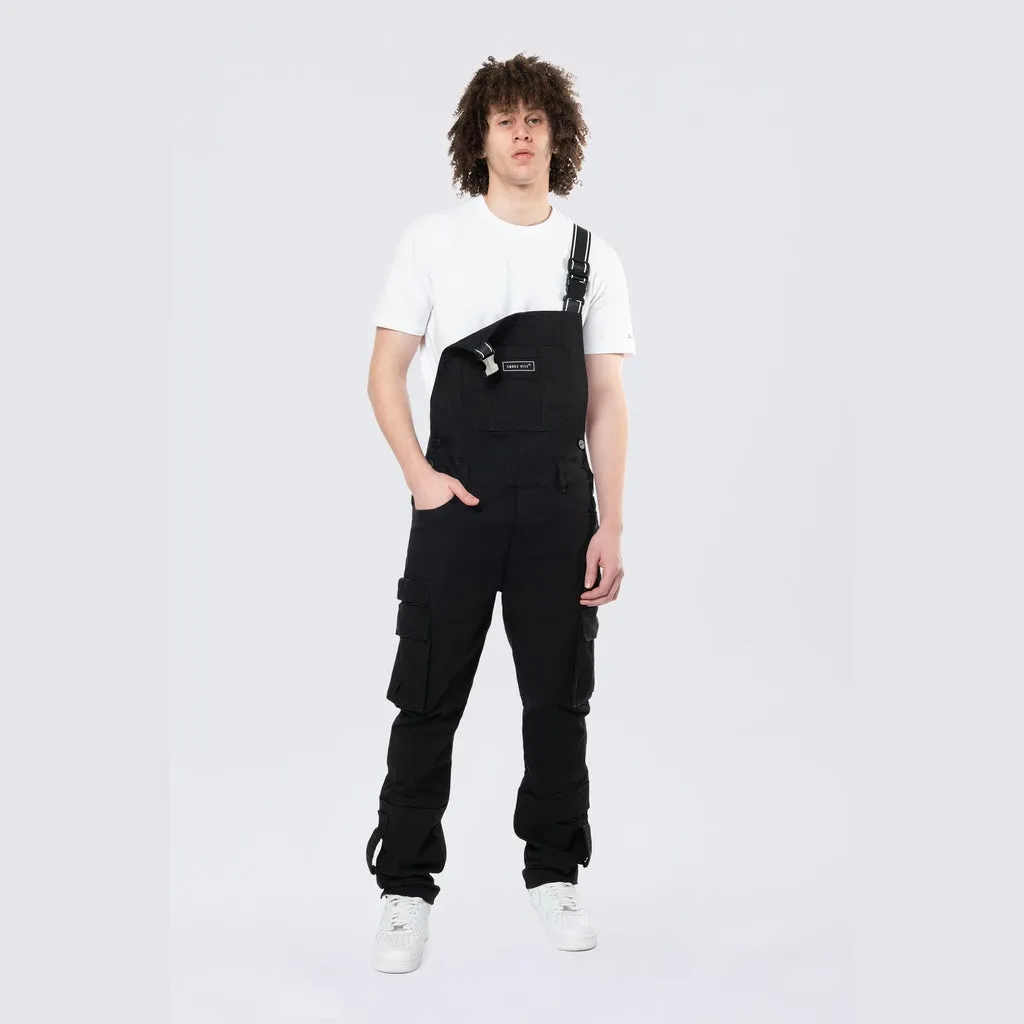 Tapered Cargo Strap Canvas Overalls - Black