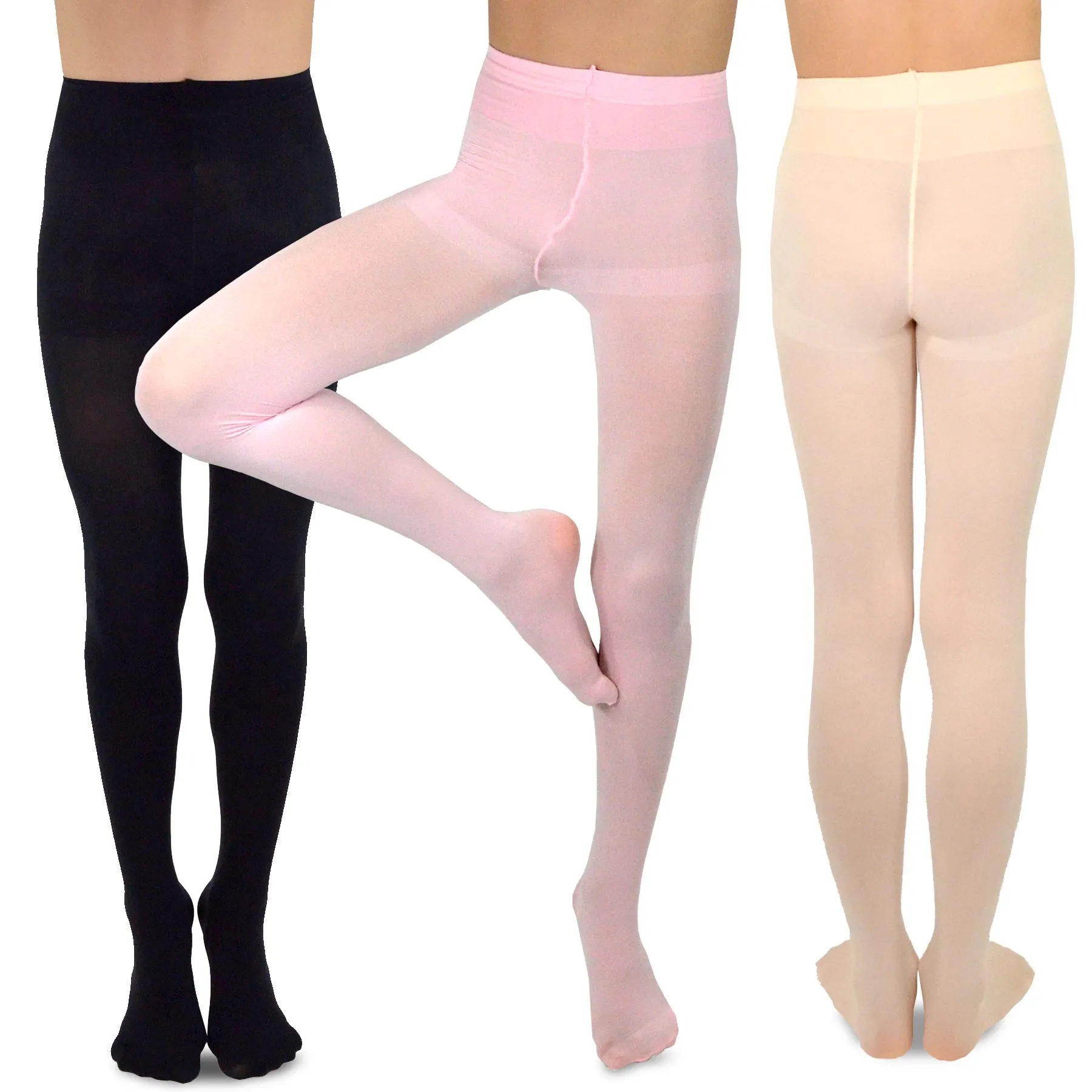 TeeHee Socks Kid's Casual Microfiber Tights Black, Pink, Peach 3-Pack (T1612)