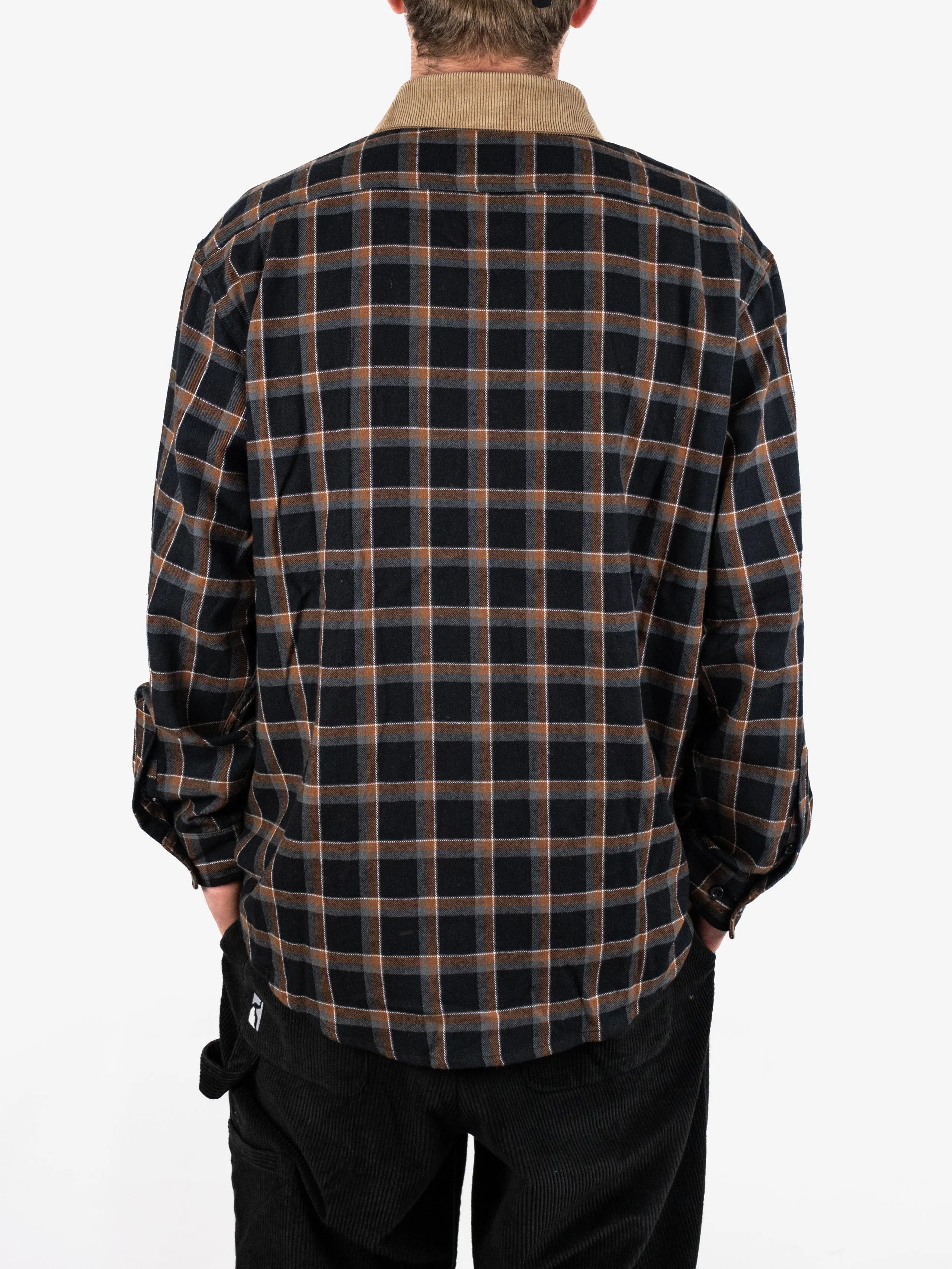 Theories Of Atlantis - Cascadia Cord Collar Flannel Shirt - Black / Tan