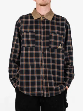 Theories Of Atlantis - Cascadia Cord Collar Flannel Shirt - Black / Tan